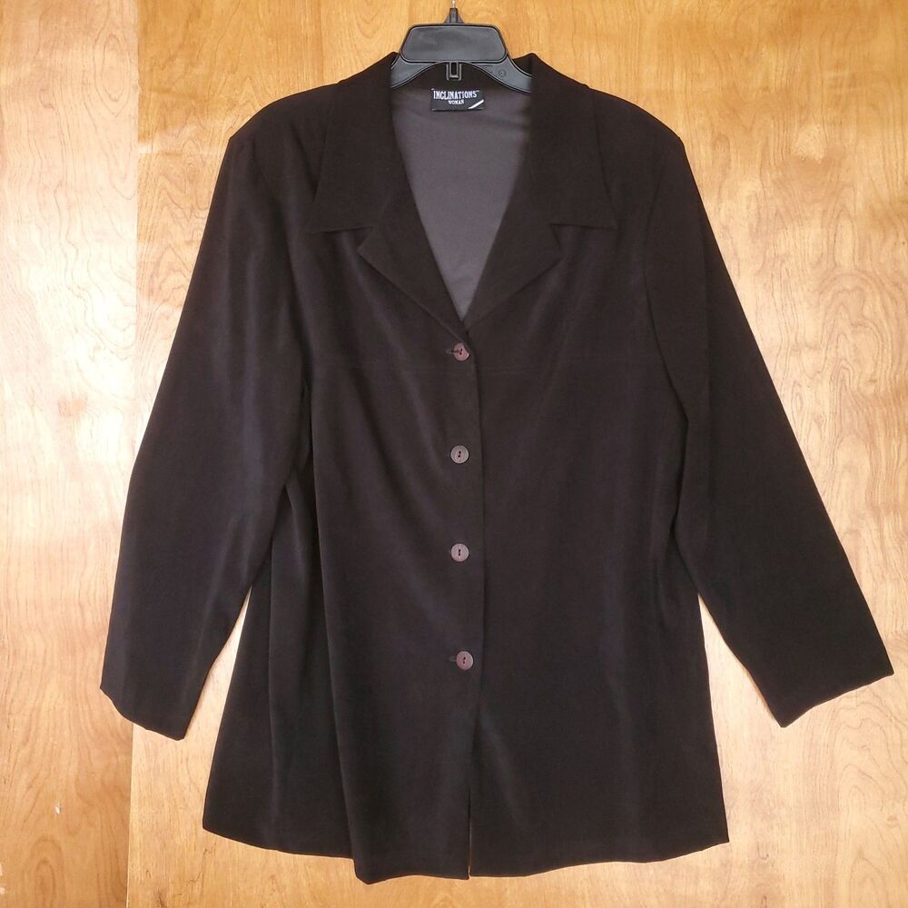 Vintage Faux Suede Jacket Womens 18 Black Lightweight Button Front Inclinations